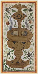 De Aas van Bekers, facsimile van een tarotkaart uit het 